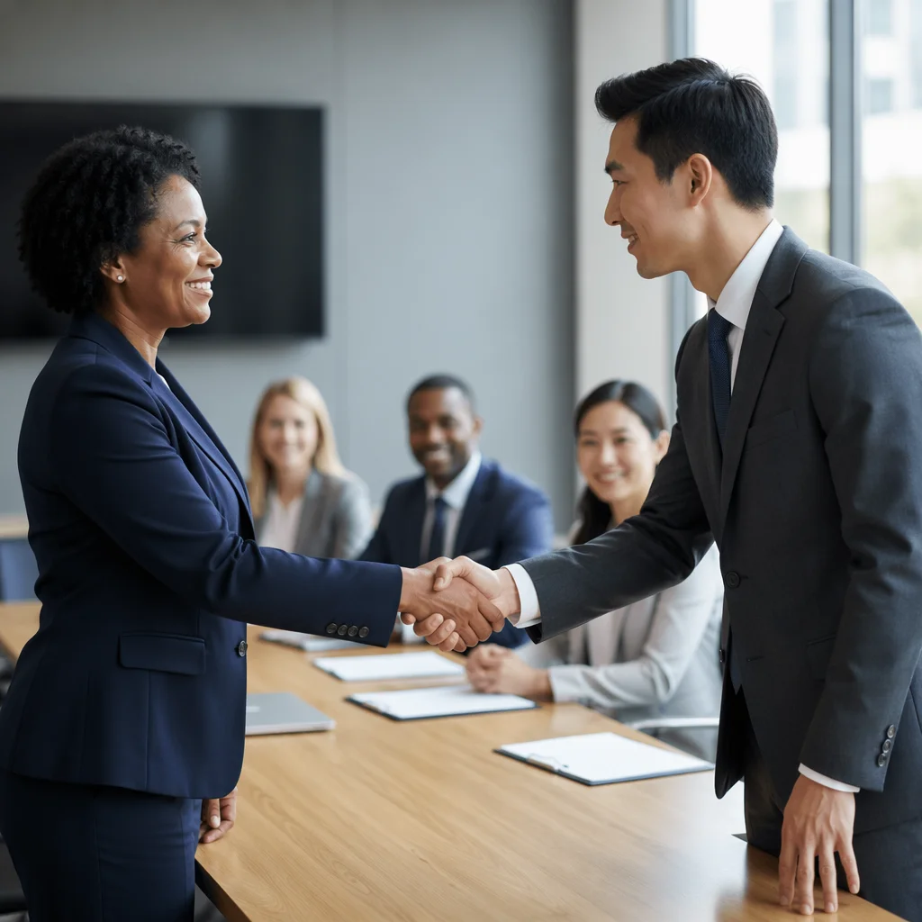 Business Handshake Across Conference Table