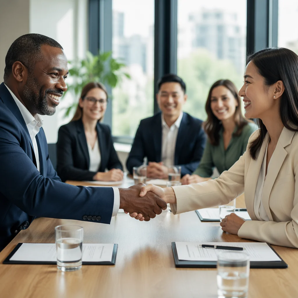 Business Handshake Across Conference Table