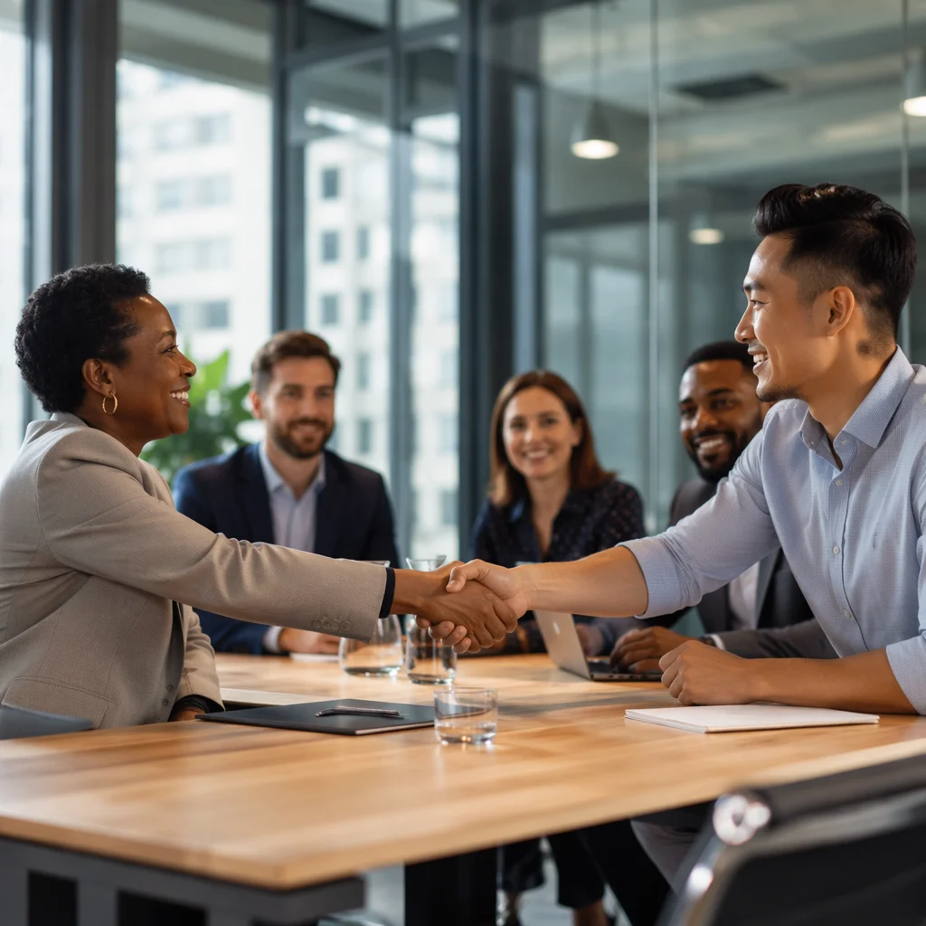 Business Handshake in Modern Office Meeting