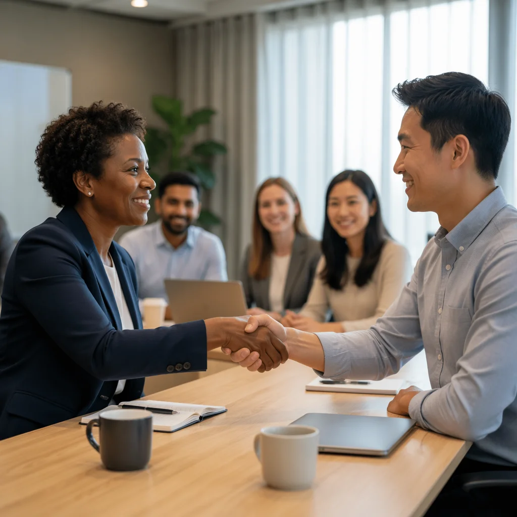 Business Handshake Across Conference Table