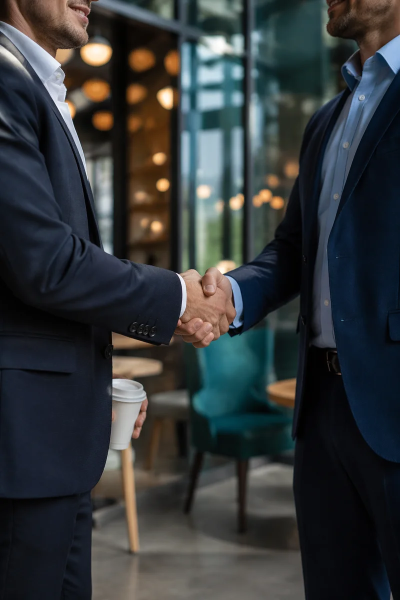 Professional Handshake in Modern Office Lounge