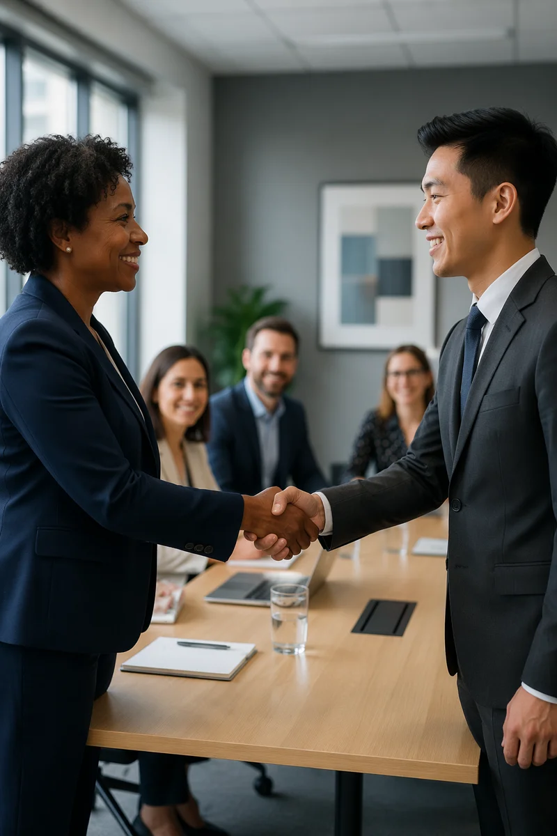 Business Handshake Across Conference Table