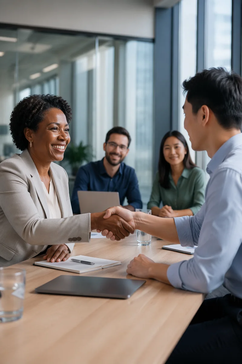 Business Handshake in Modern Office Meeting