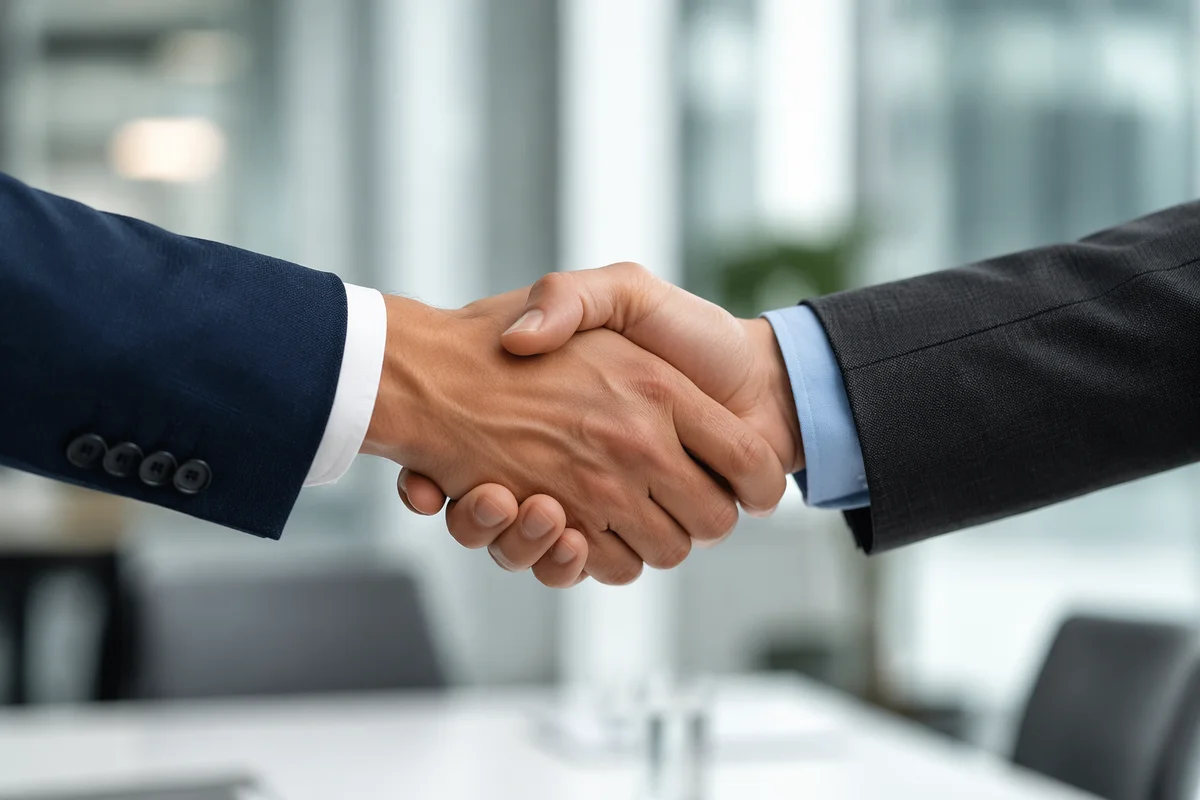 Professional Handshake in Modern Office Meeting