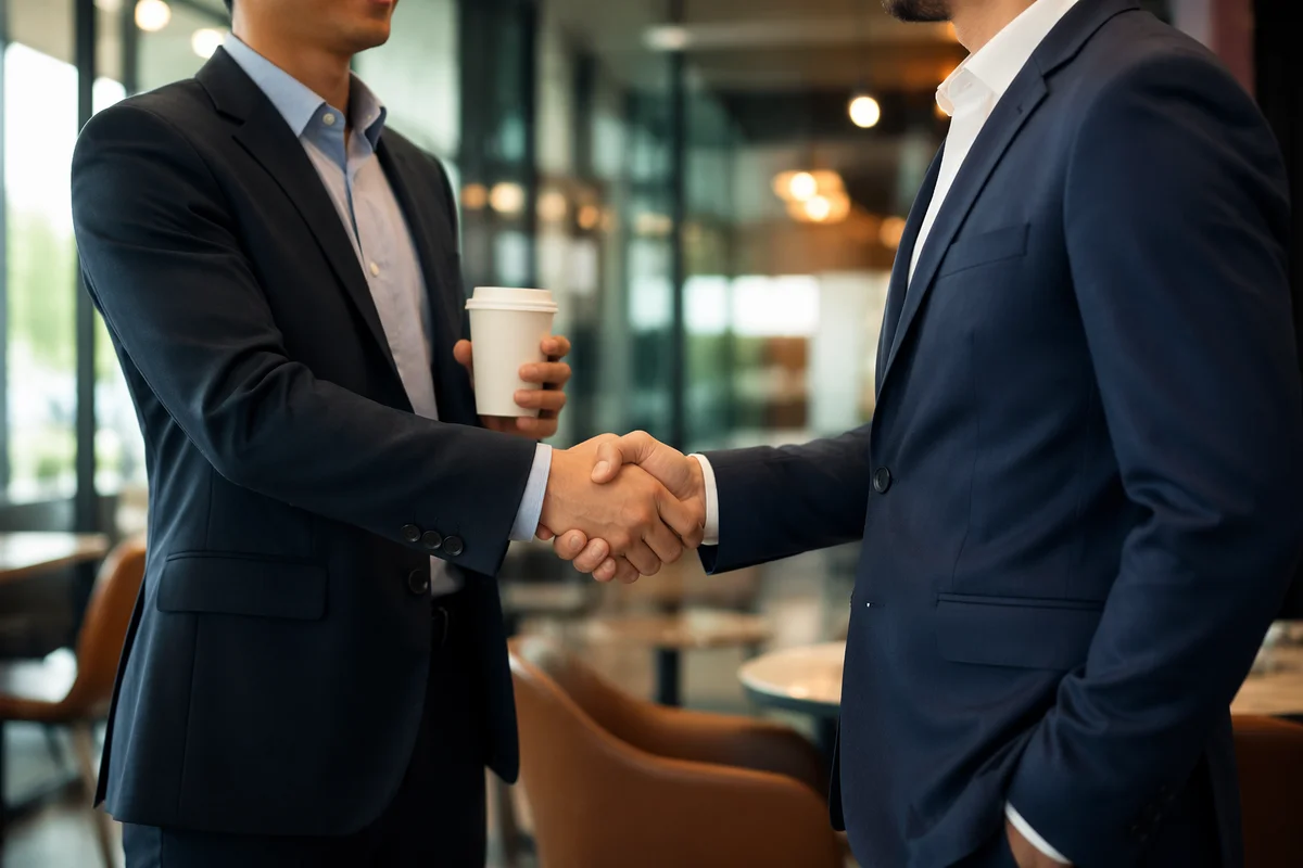 Professional Handshake in Modern Office Lounge