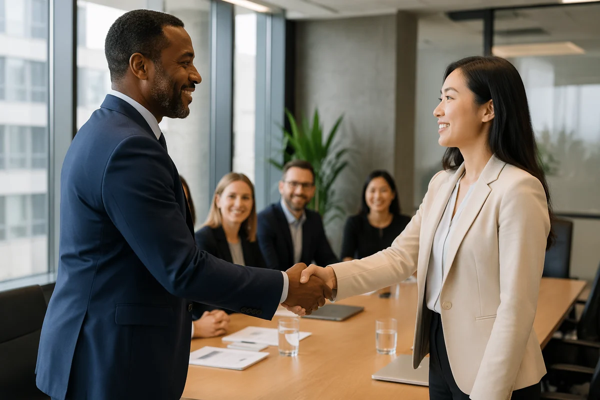 Business Handshake Across Conference Table