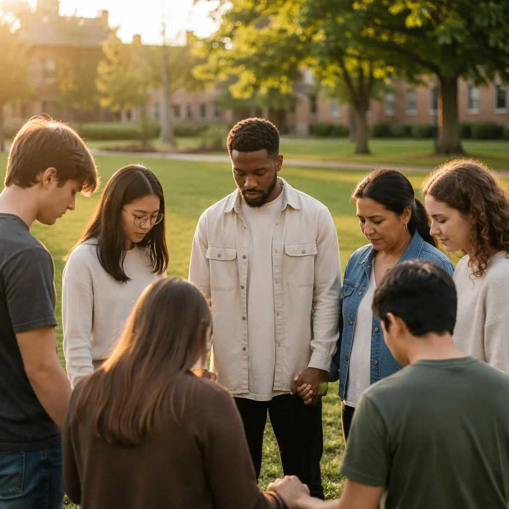 Campus Prayer Circle on Grassy Lawn