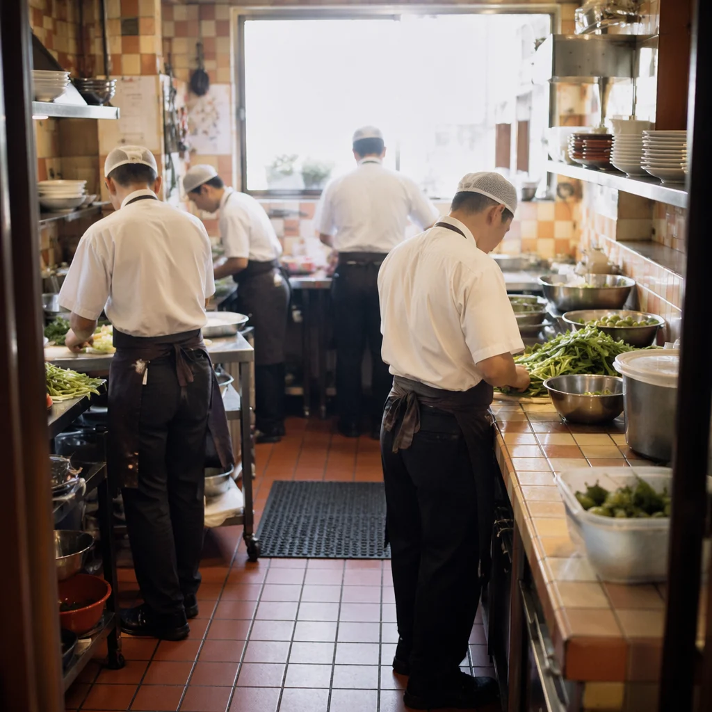 Busy Restaurant Kitchen Food Prep Scene
