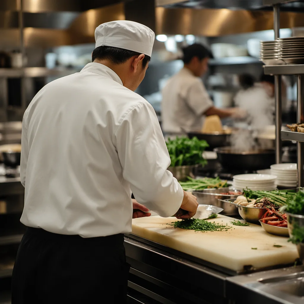Chef Preparing Fresh Vegetables in Kitchen