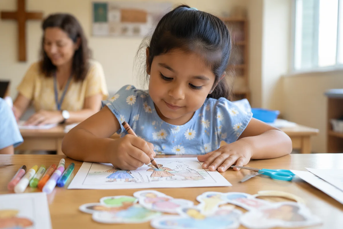 Young Girl Coloring at Classroom Table