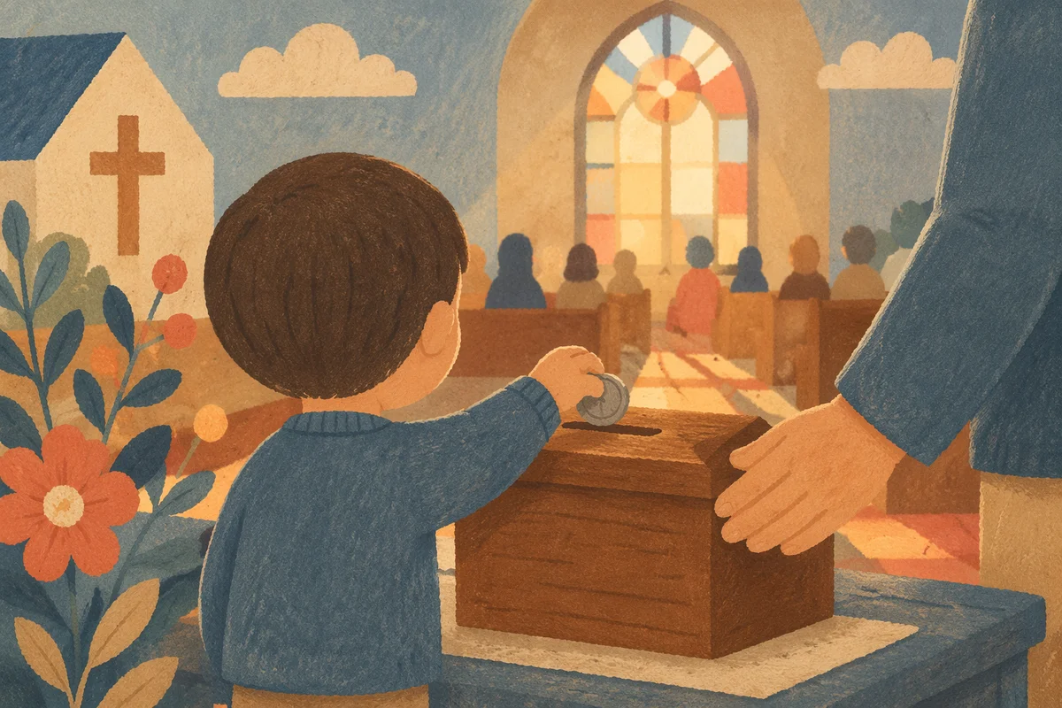 Child Giving Coin in Church Offering