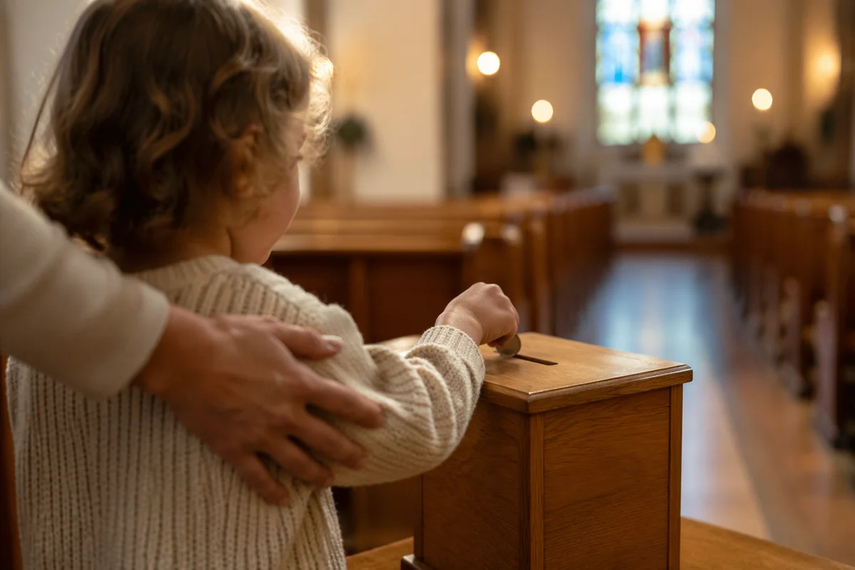 Child Giving Coin in Church Offering