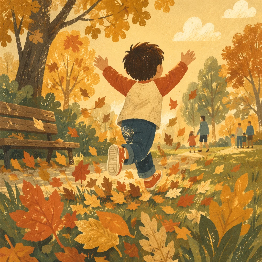 Joyful Child Running Through Autumn Park