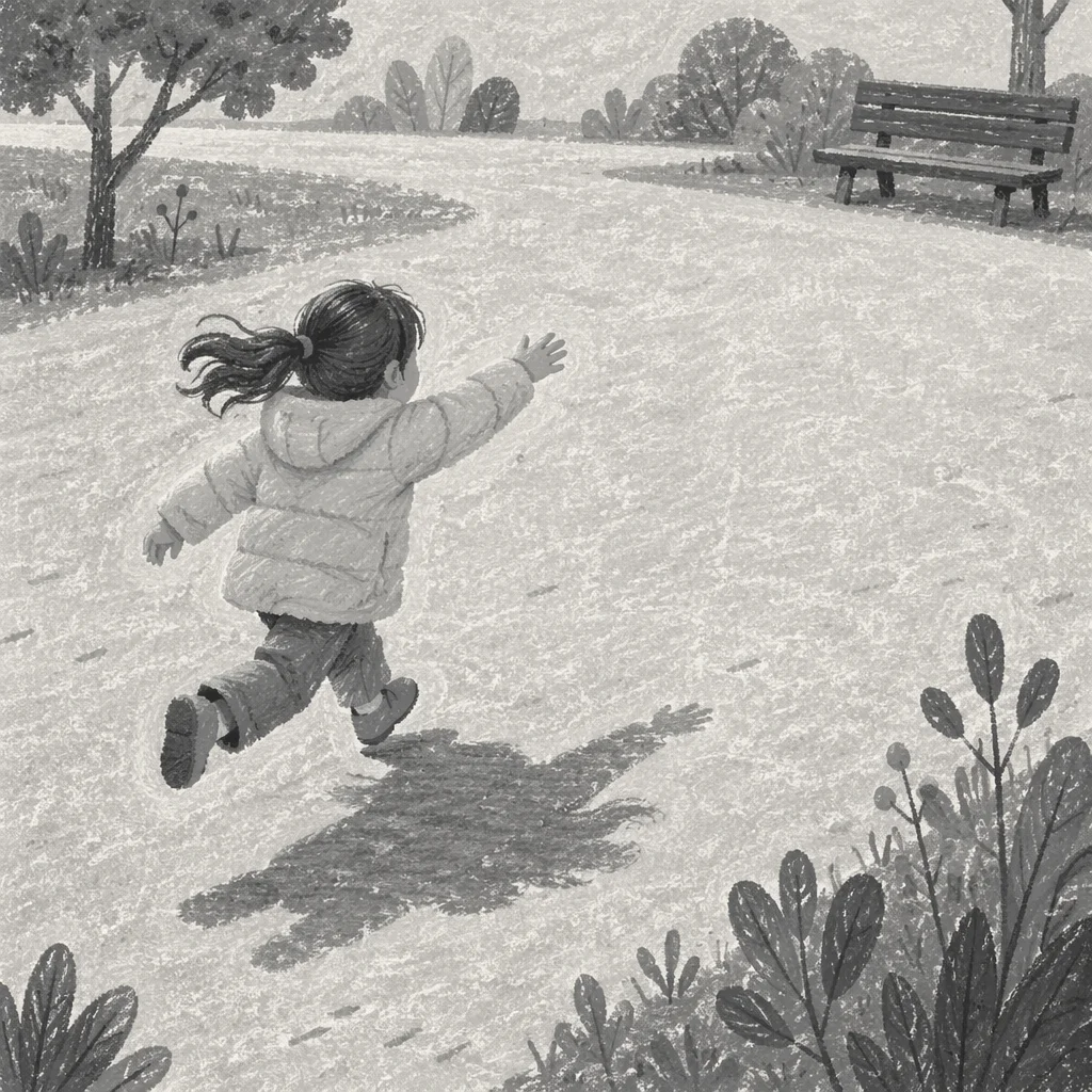 Joyful Child Running Through Quiet Park