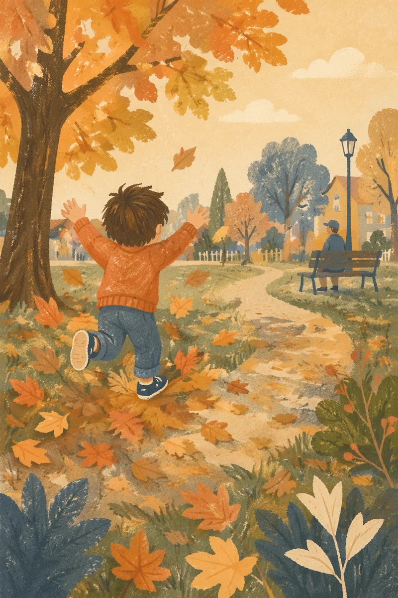 Joyful Child Running Through Autumn Park