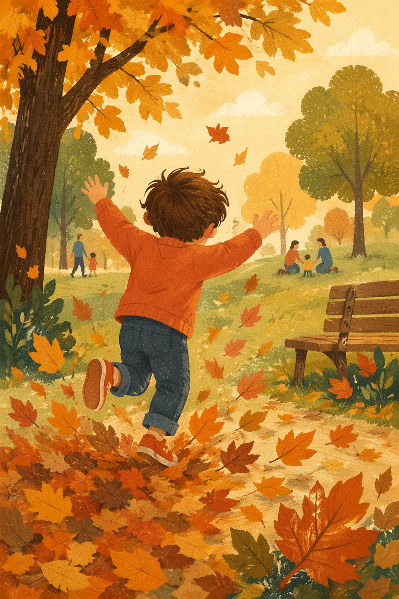 Joyful Child Running Through Autumn Park