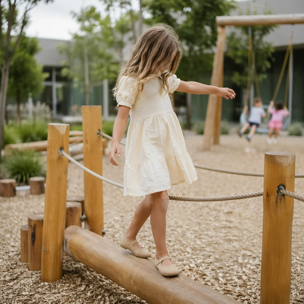 Happy Child Playing in Urban Park
