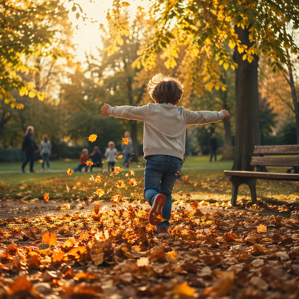 Joyful Child Running Through Autumn Park