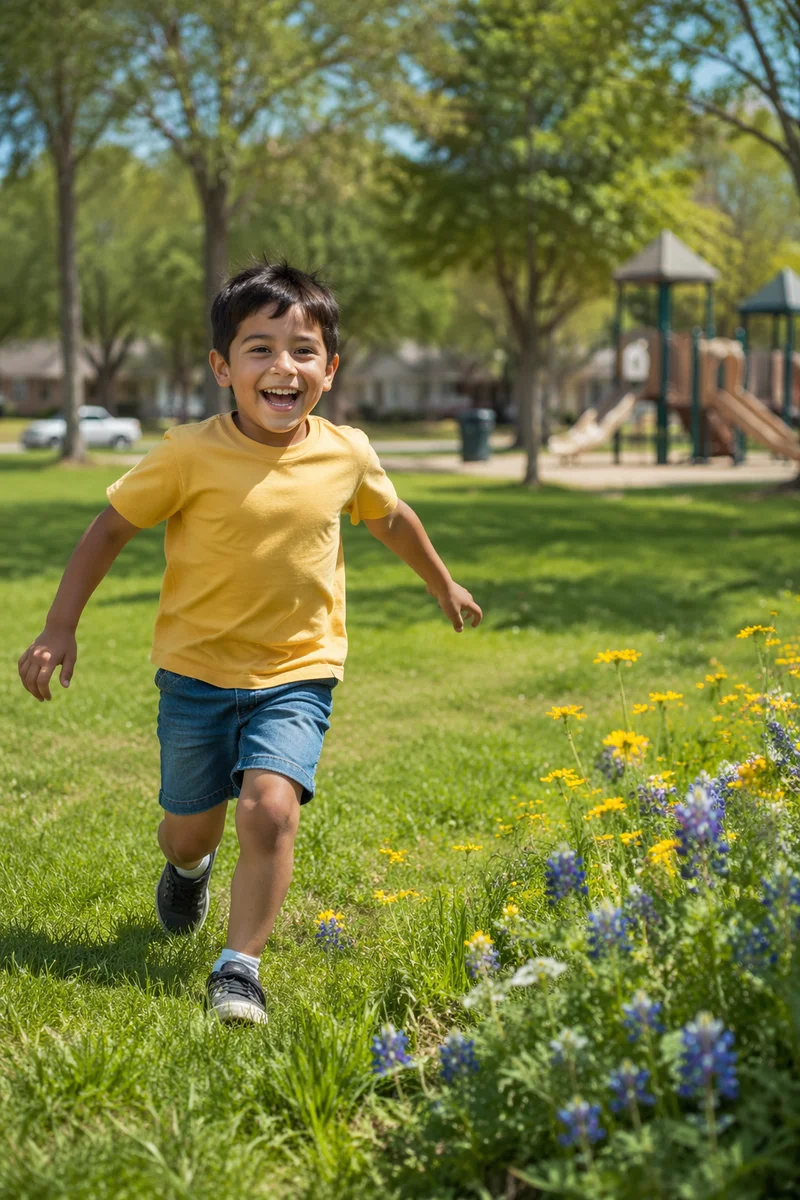 Happy Boy Running in Spring Park