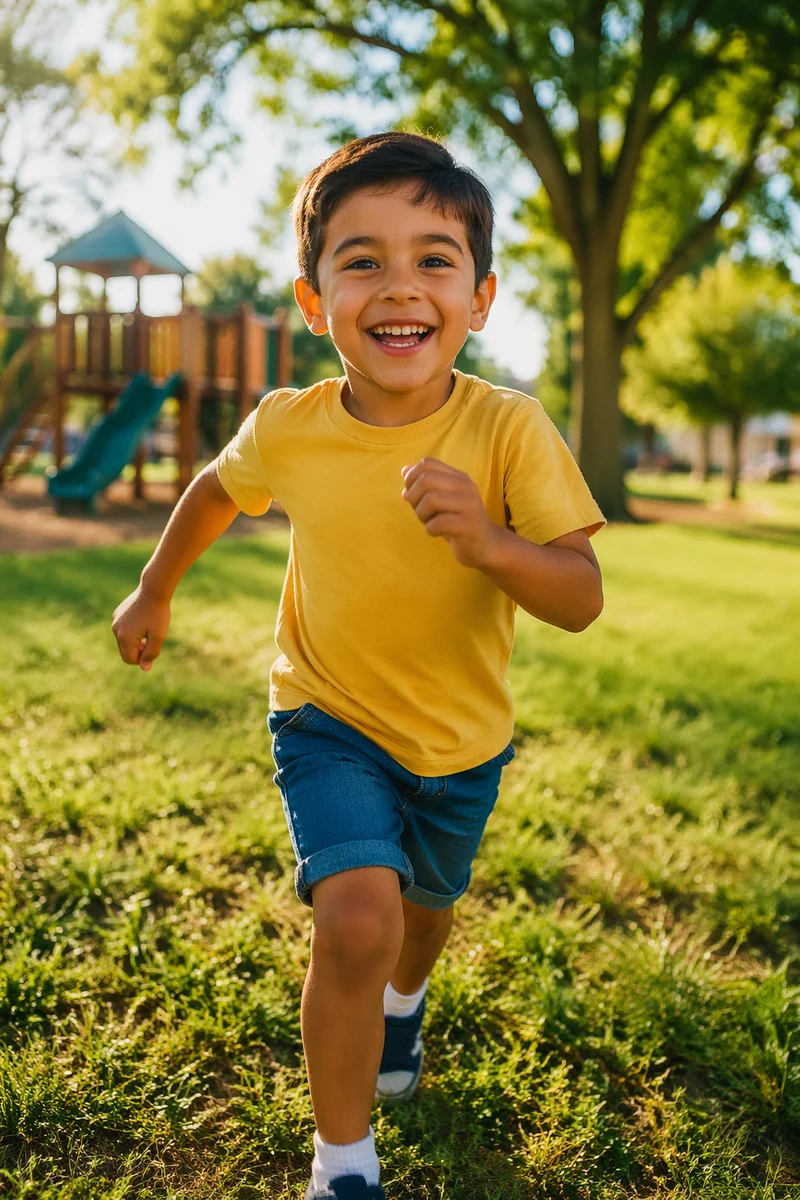 Happy Boy Running in Sunny Park
