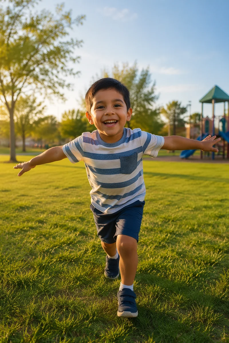 Happy Boy Running in Sunny Park