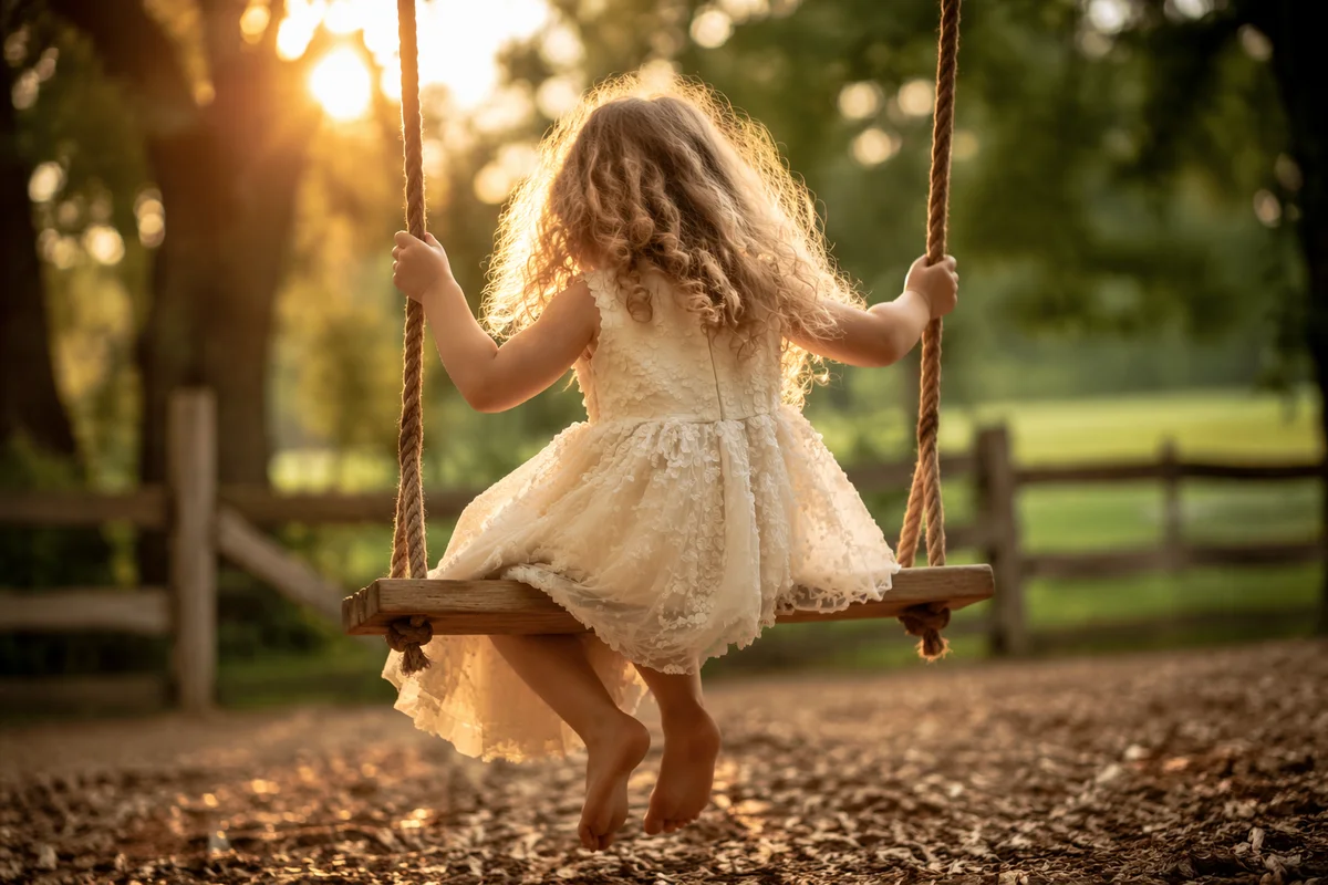 Happy Child on Sunlit Park Swing