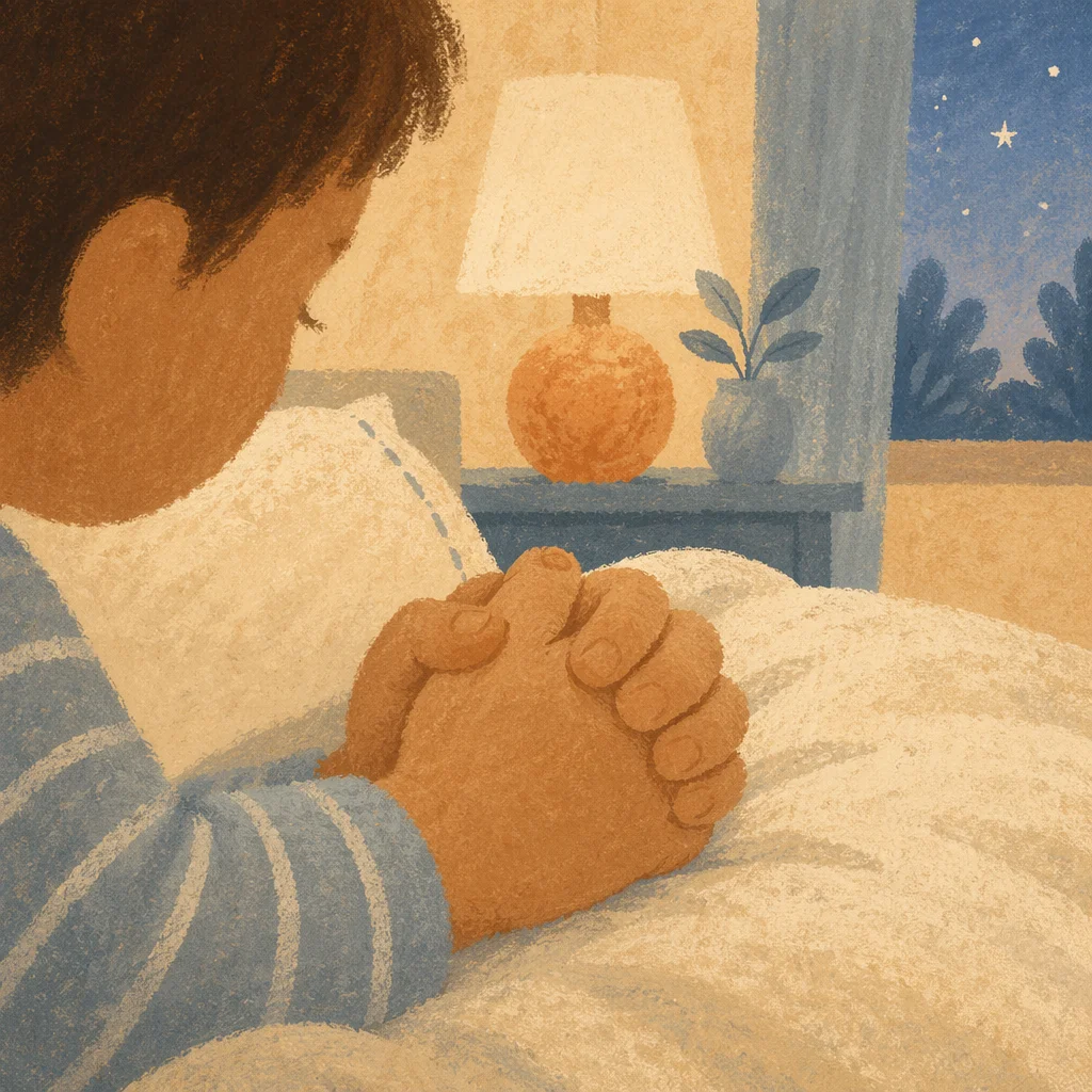 Child Bedside Prayer in Gentle Evening Light