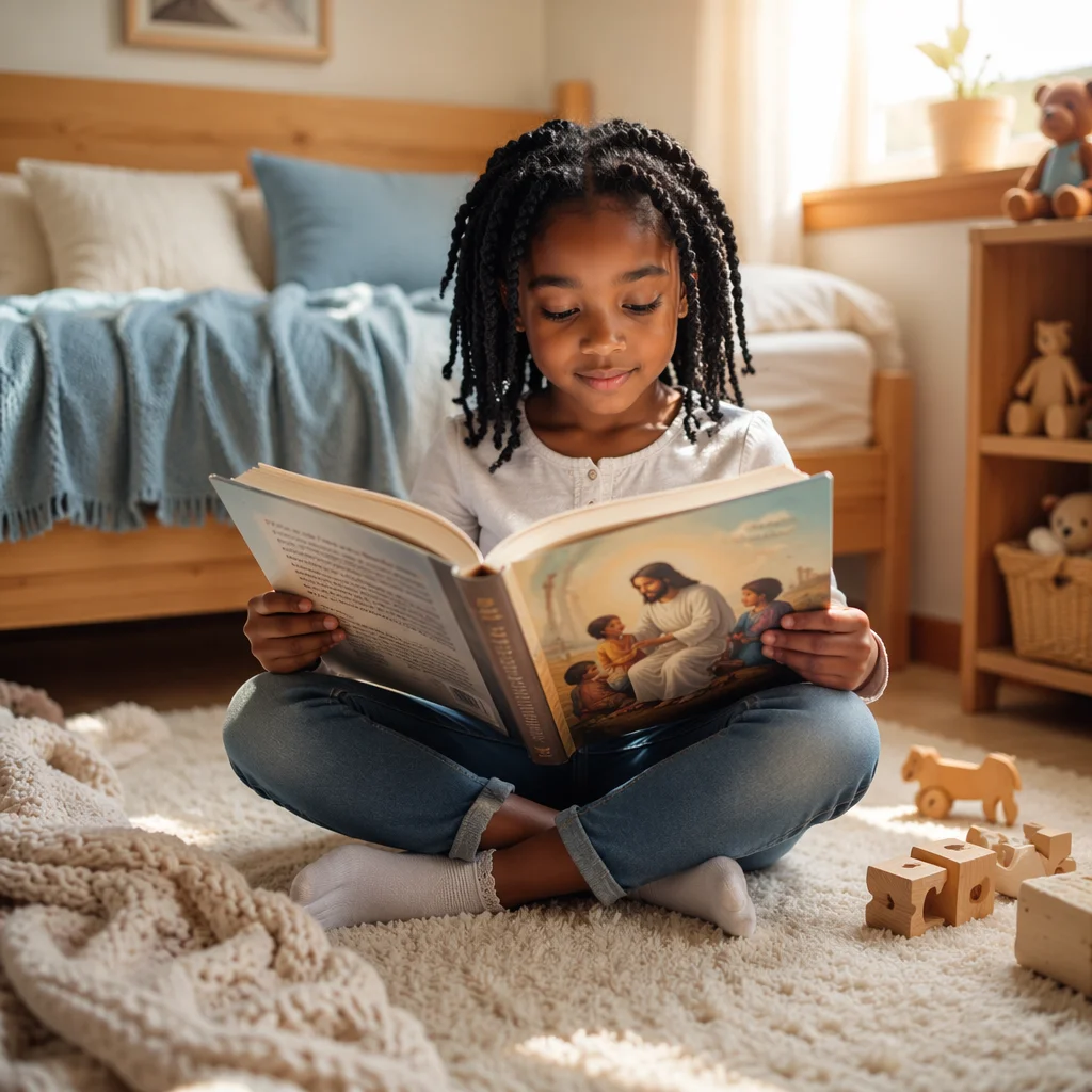 Young Girl Reading Picture Book Indoors