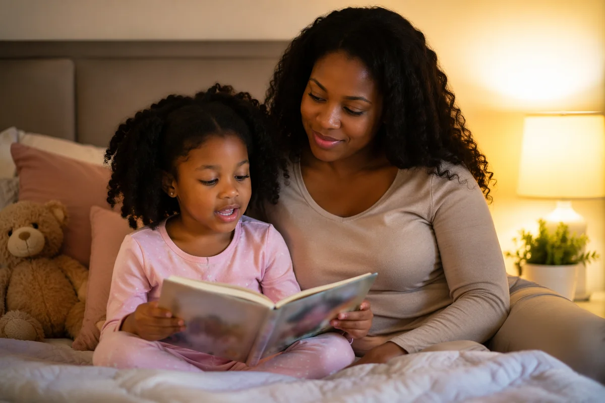 Mother and Daughter Reading at Bedtime