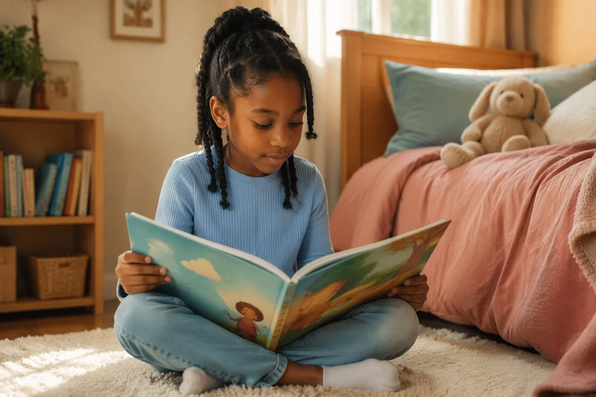 Young Girl Reading Picture Book