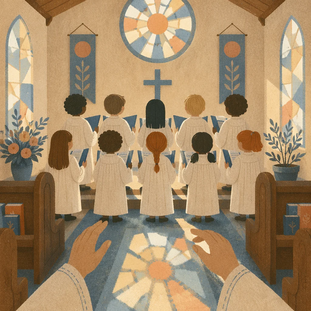 Children's Choir Singing in White Robes