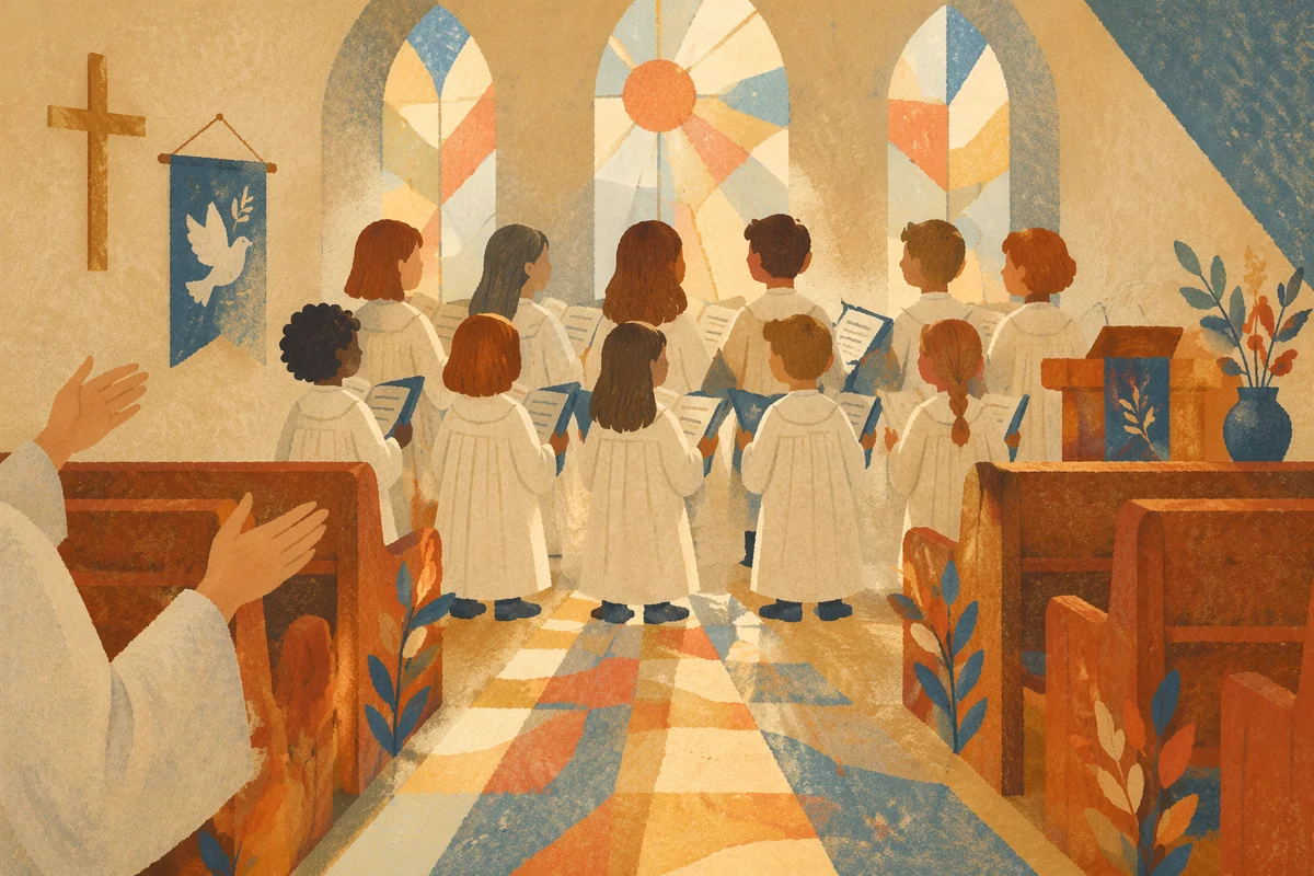 Children's Choir Singing in White Robes