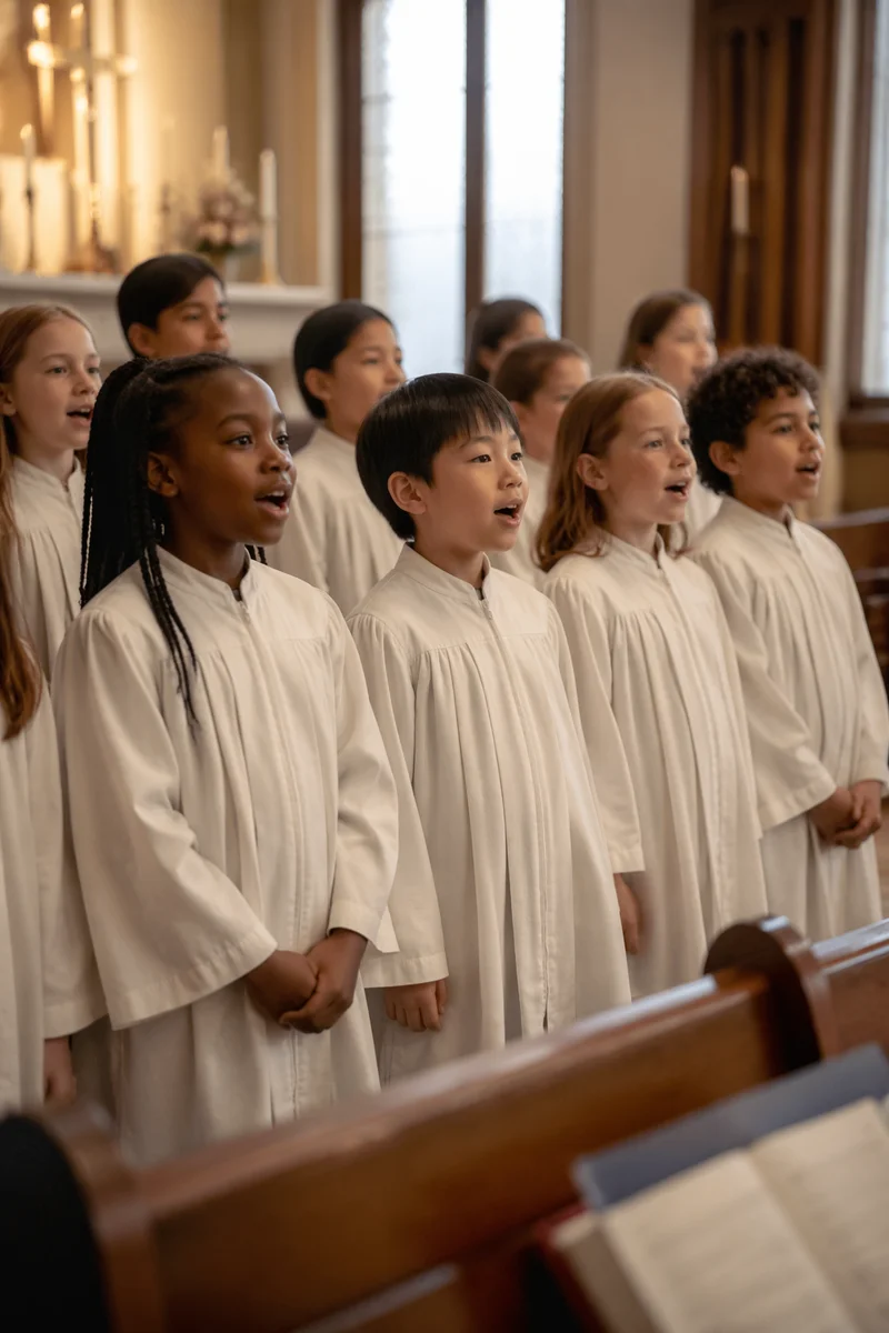 Children's Choir Singing in Traditional Church