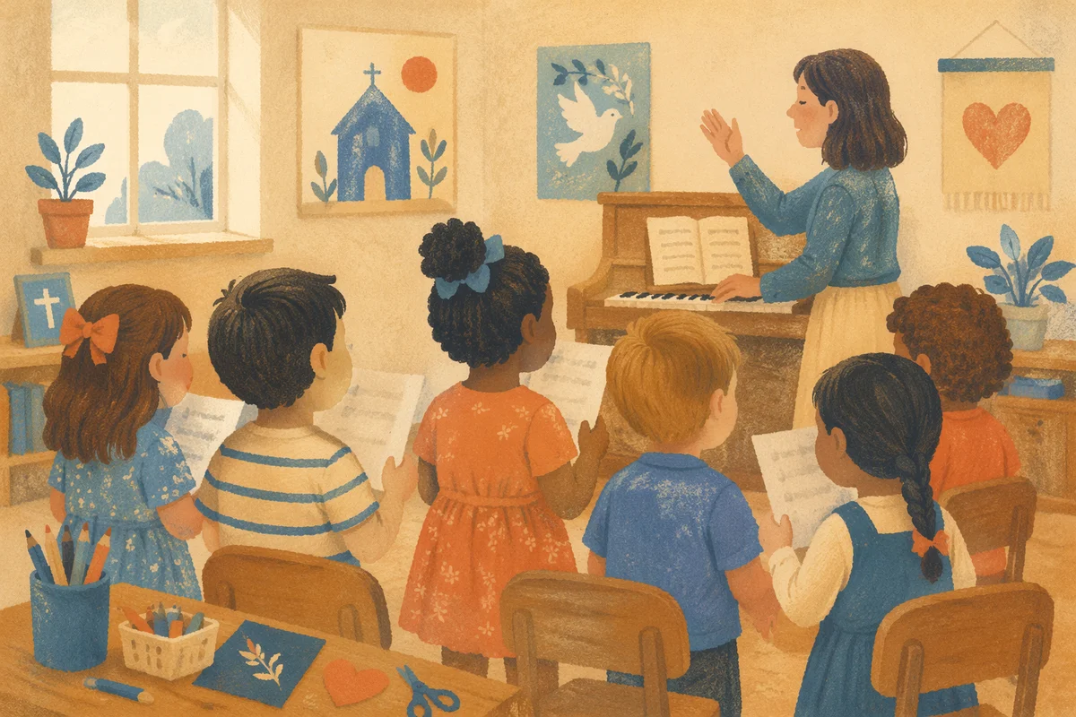 Children Singing in Sunday School Classroom