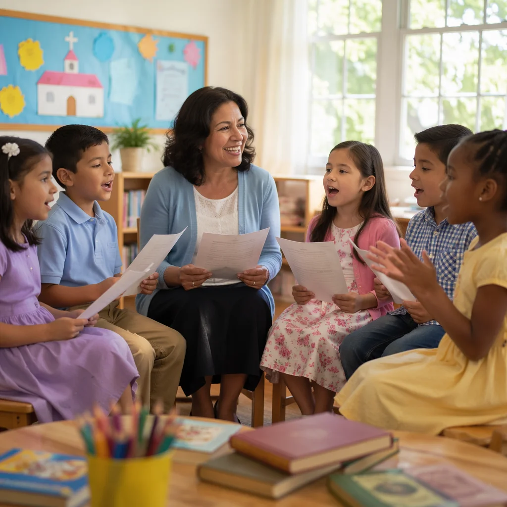 Children Singing in Sunday School Classroom