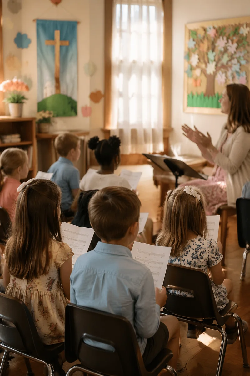 Children Singing in Sunday School Classroom