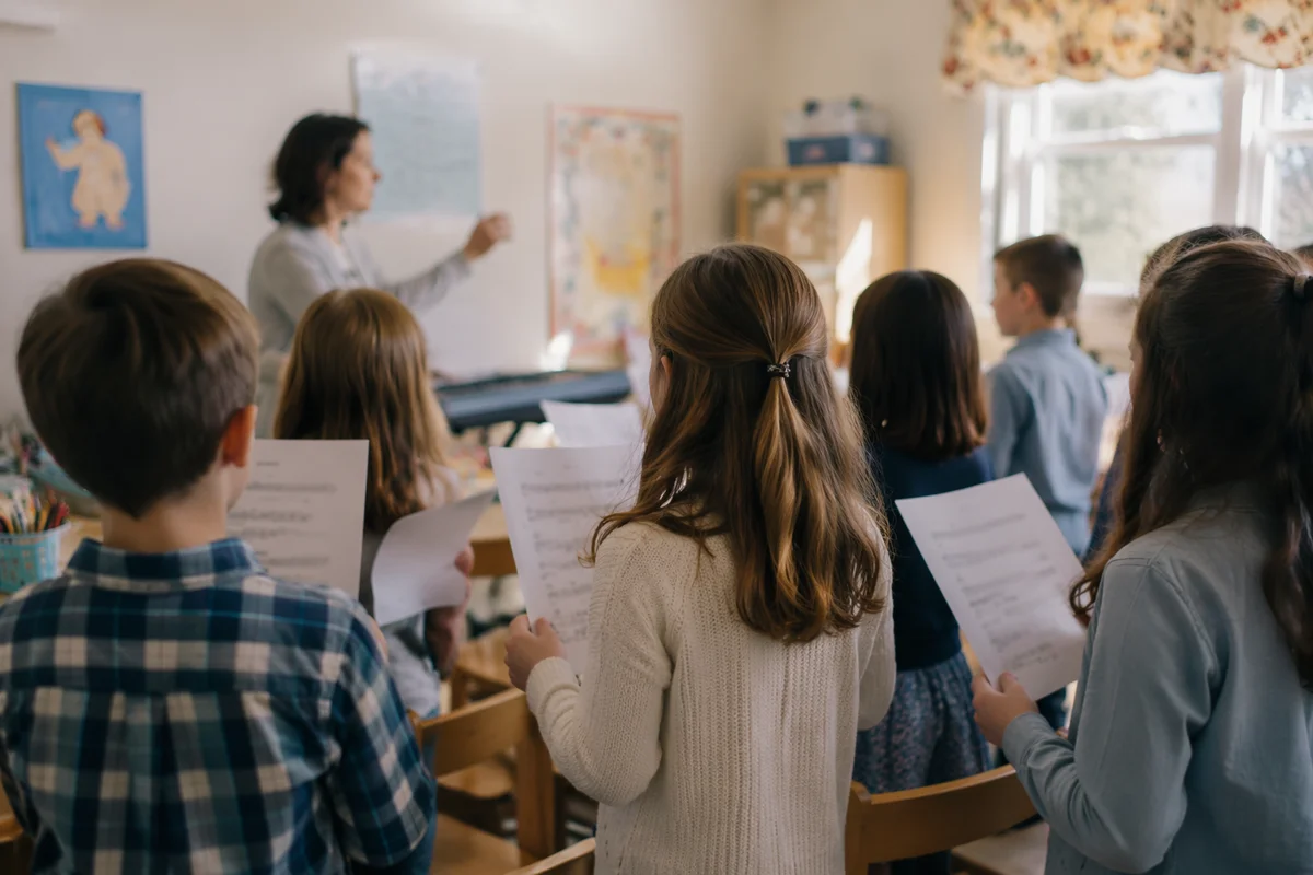 Children Singing in Sunday School Classroom