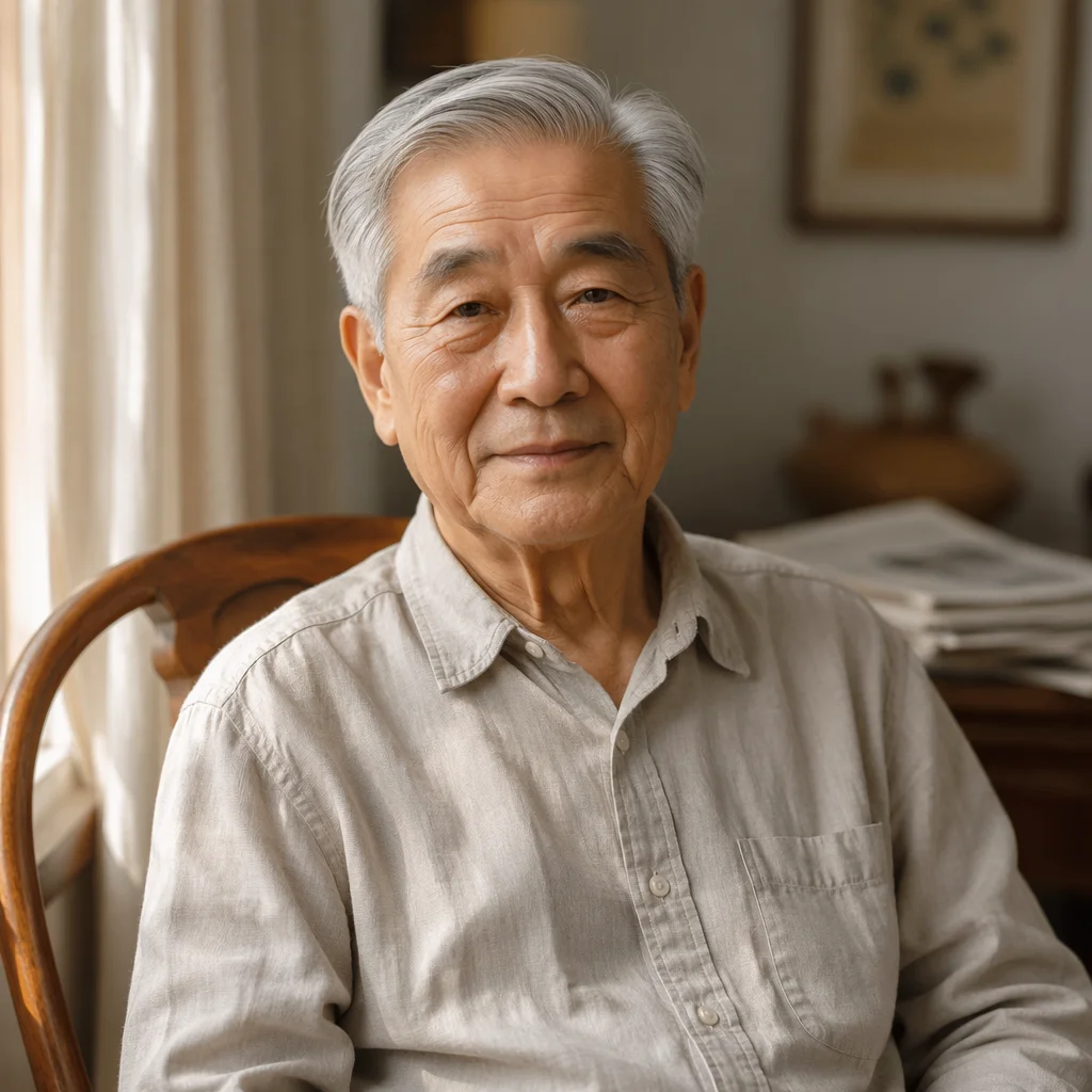 Peaceful Elderly Chinese Man by Window