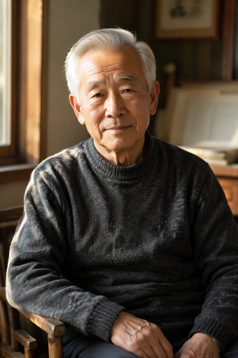 Peaceful Elderly Chinese Man by Window