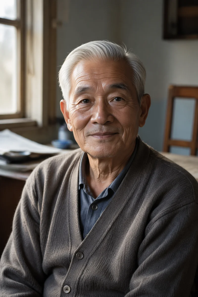 Peaceful Elderly Chinese Man by Window