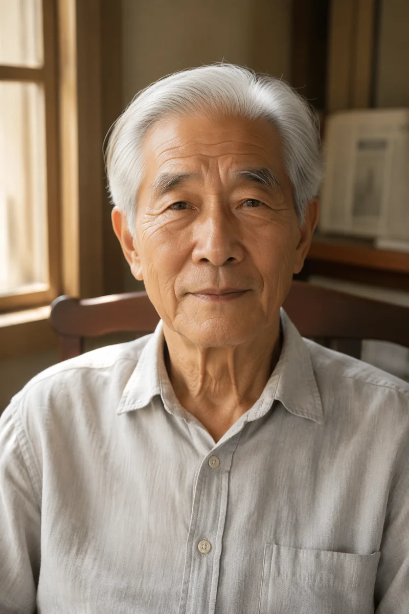 Peaceful Elderly Chinese Man by Window