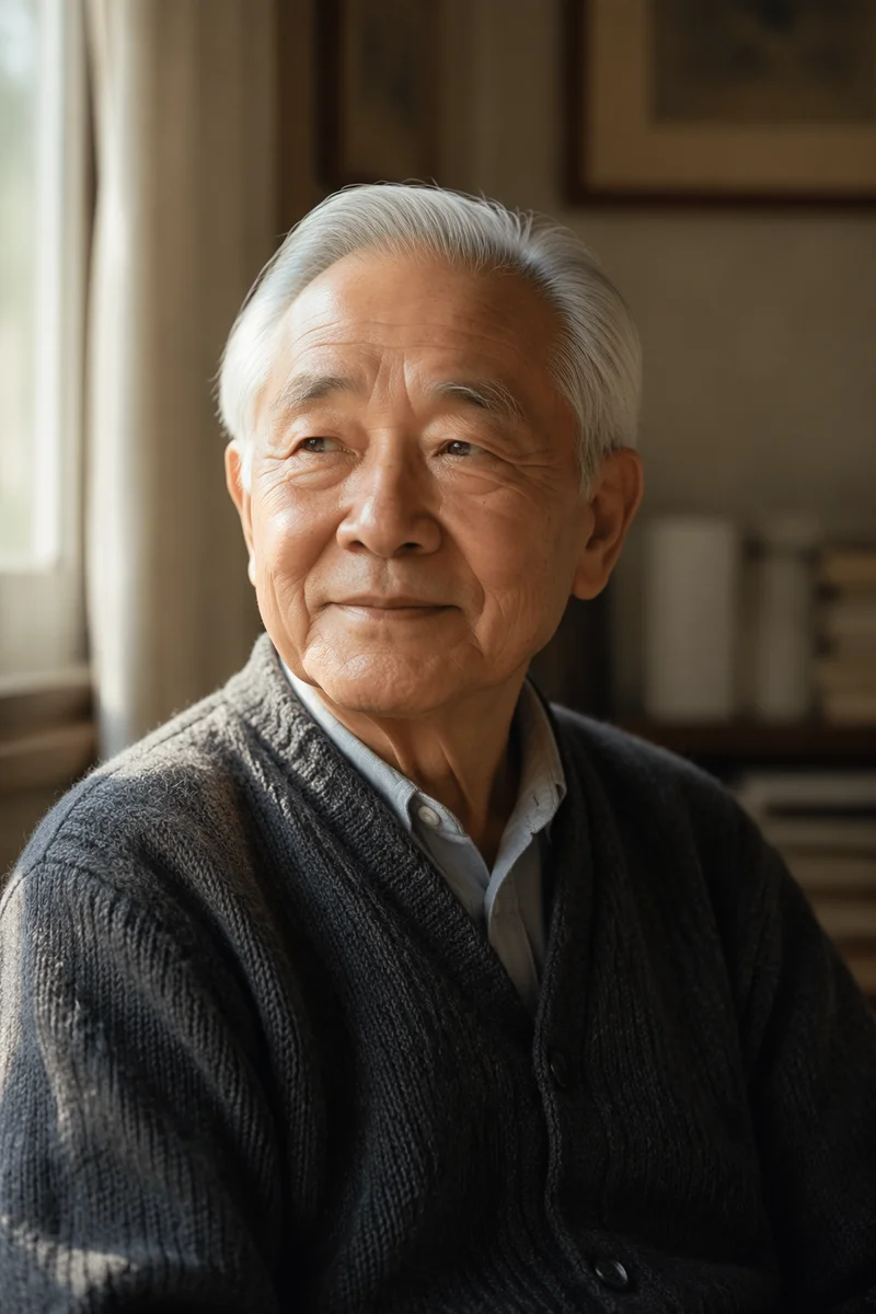 Peaceful Elderly Chinese Man by Window