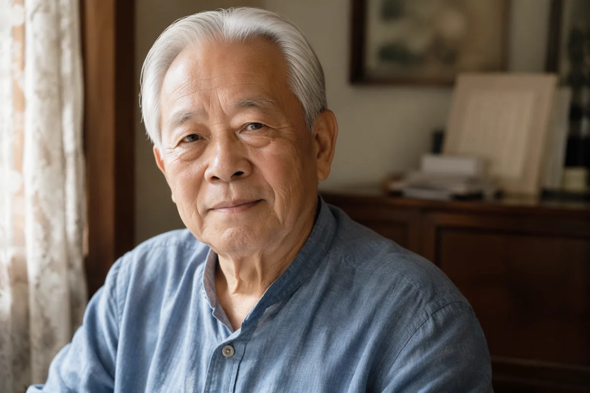 Peaceful Elderly Chinese Man by Window