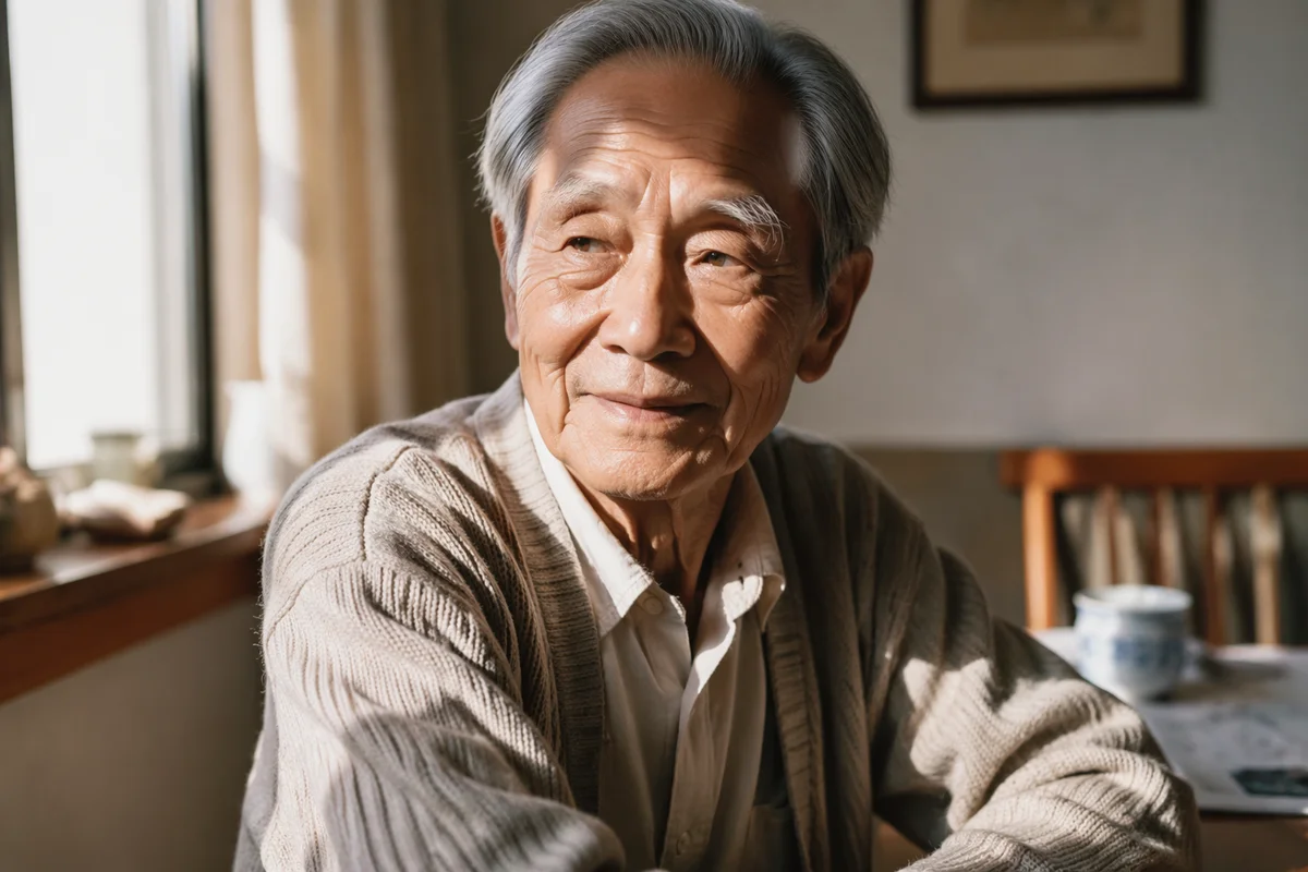 Peaceful Elderly Chinese Man by Window