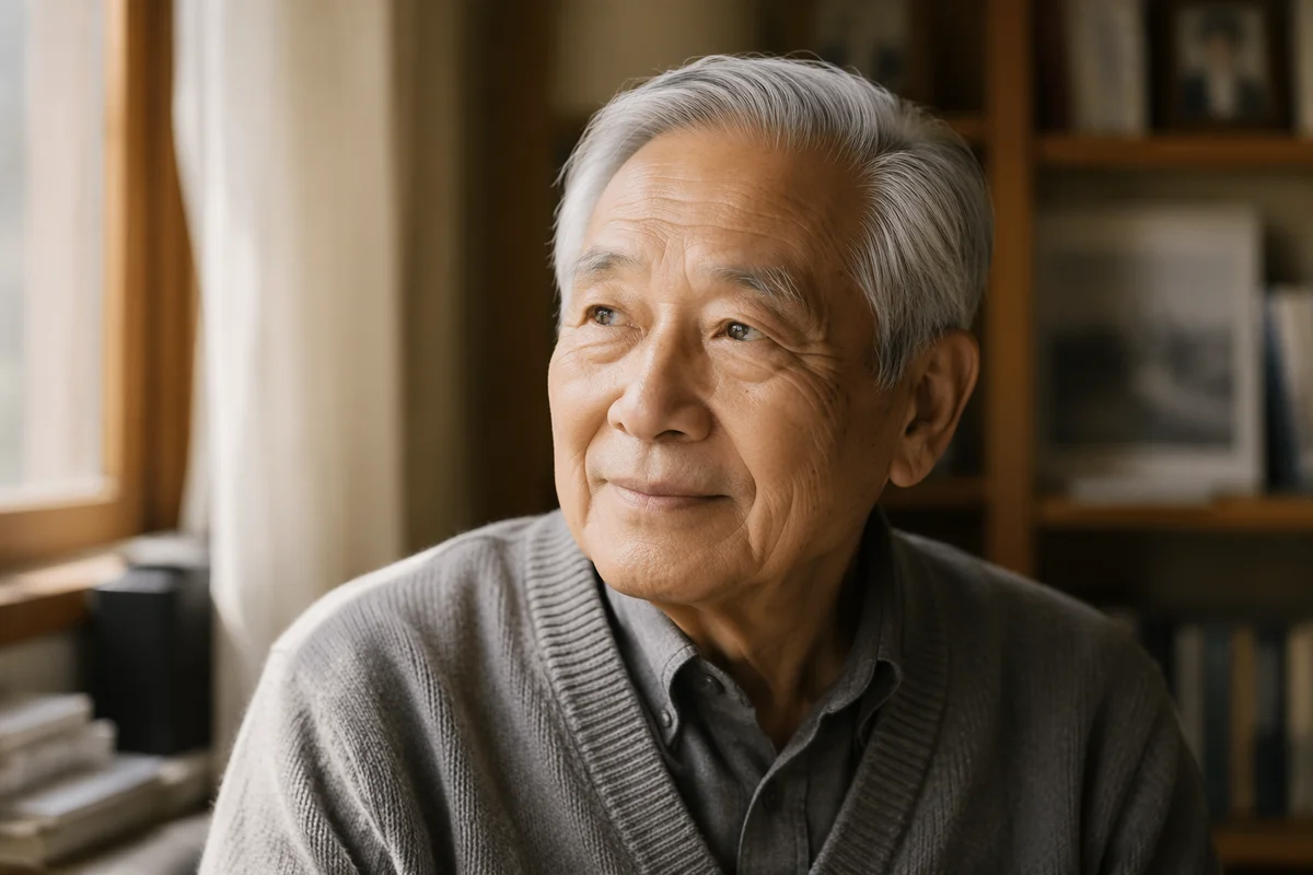 Peaceful Elderly Chinese Man by Window