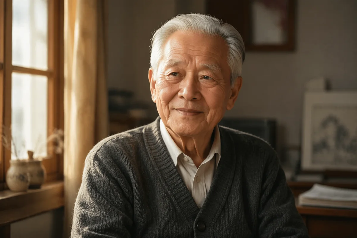 Peaceful Elderly Chinese Man by Window