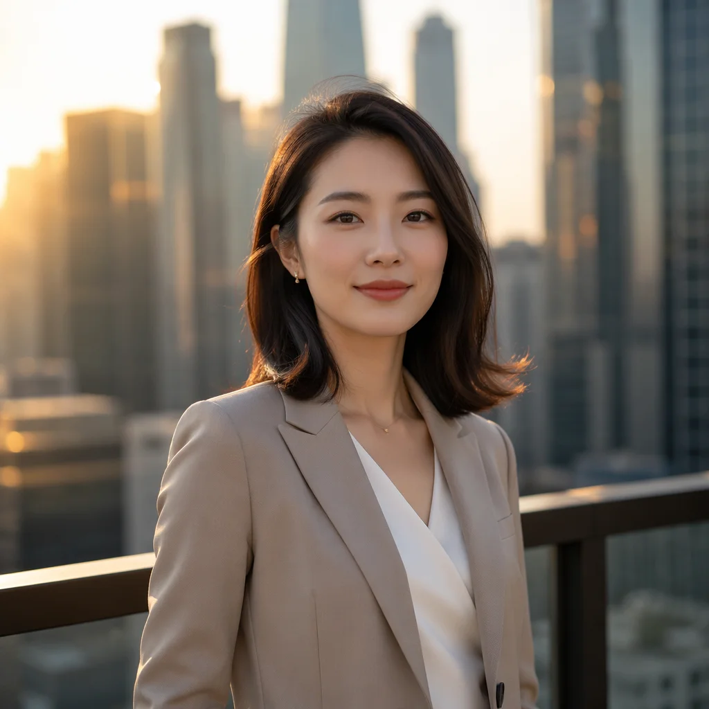 Confident Young Woman on City Rooftop
