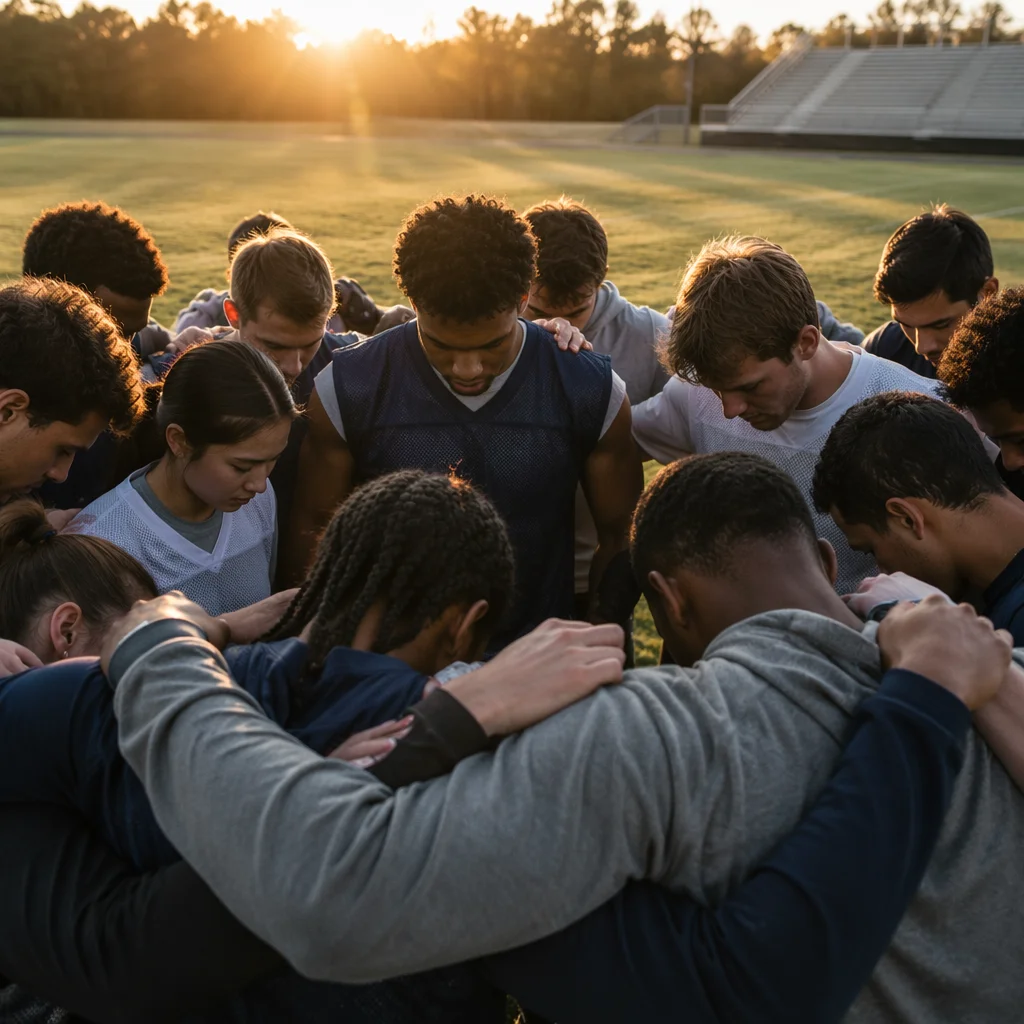 College Athletes in Morning Prayer Huddle