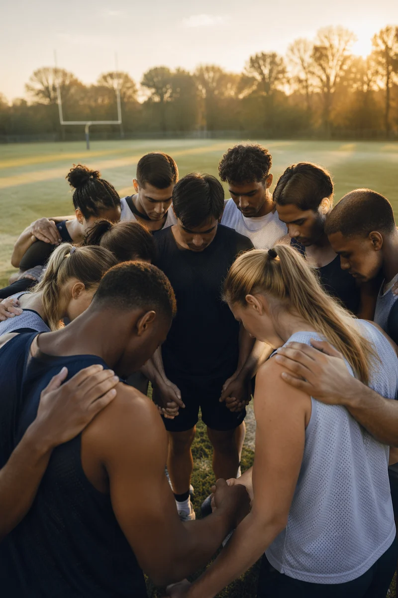 College Athletes Prayer Huddle at Sunrise