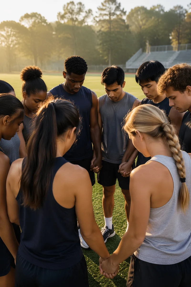 College Athlete Team Prayer Huddle at Sunrise